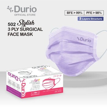 Durio 502 Stylish 3 Ply Surgical Face Mask - Purple- (50pcs)