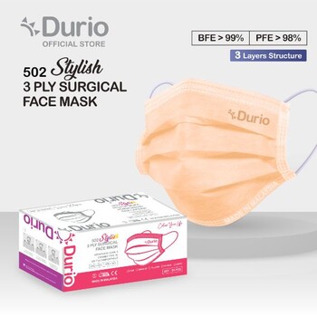 Durio 502 Stylish 3 Ply Surgical Face Mask - Orange -(50pcs)