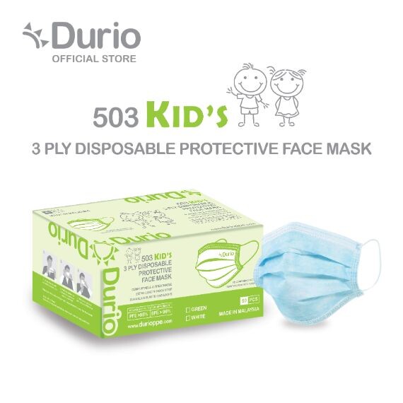 Durio 503 KID'S 3 Ply Protective Face Mask - Blue -(50pcs)
