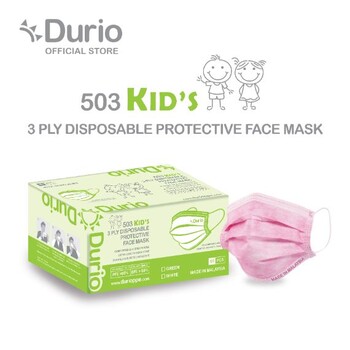 Durio 503 KID'S 3 Ply Protective Face Mask - Pink -(50pcs)