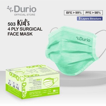 Durio 503 KID'S 3 Ply Protective Face Mask - Green -(50pcs)