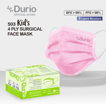 Durio 503 KID'S 3 Ply Protective Face Mask - Pink -(50pcs)