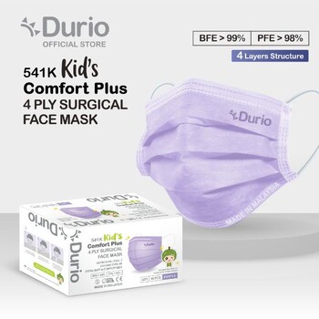 Durio 541K Kid’s Comfort Plus 4 Ply Purple Surgical Face Mask - (40pcs)