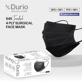 Durio 545 Trendish 4 Ply Surgical Face Mask - Black- (40pcs)