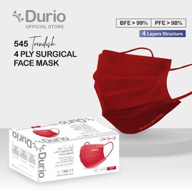 Durio 545 Trendish 4 Ply Surgical Face Mask - Maroon Red- (40pcs)