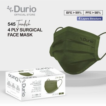 Durio 545 Trendish 4 Ply Surgical Face Mask - Army Green- (40pcs)