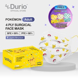 Durio 546A Pokémon 4 Ply Surgical Face Mask - Pikachu 01- (40pcs) (ADULT)